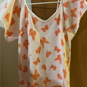 Women’s Cato Orange Butterfly Print Knit Tunic Size Large NWOT
